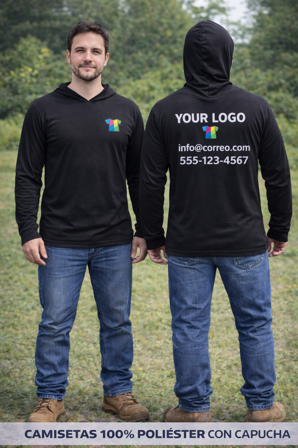 Camiseta con capucha 100% poliéster personalizada