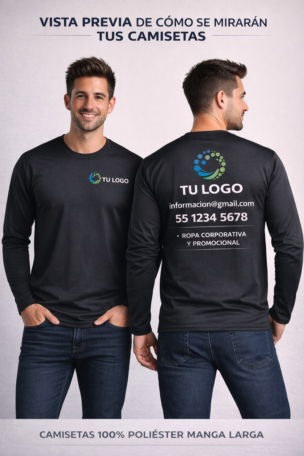 Camiseta manga larga 100% poliéster con logo
